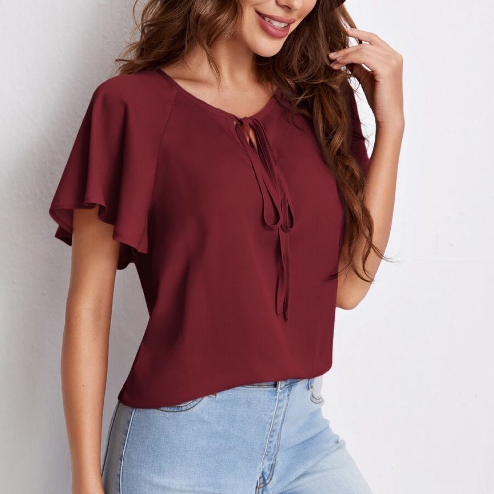 Bohemian  Solid Butterfly Sleeve Blouse Work Office - Picture 7 of 16